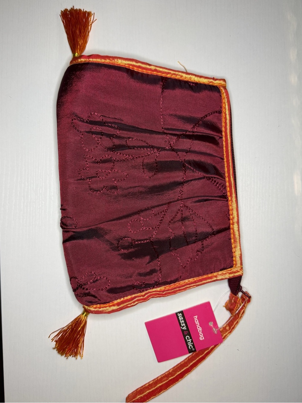 Handbag Chic Burgundy Satin Wristlet